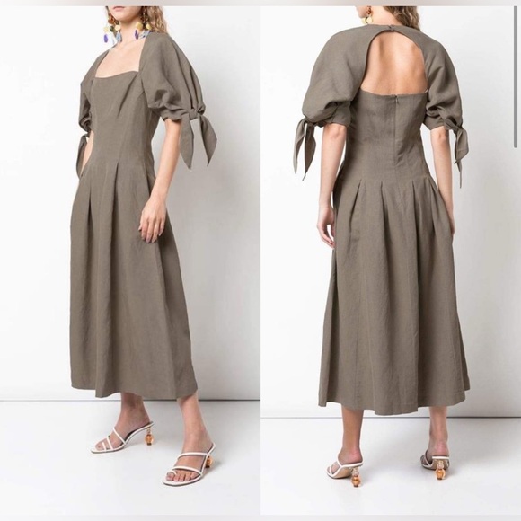NWT Mara Hoffman Kalilah Puff Sleeve Sleeve Dress in Olive, Size 4 - Picture 1 of 11